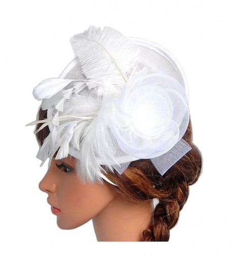 YSJOY Womens Sinamay Ostrich Feather Fascinators Flower Kentucky Derby Hat - White - CU182W8IQRD