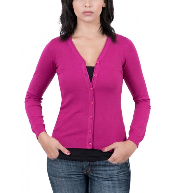 Real Cashmere Fuschia V-Neck Cardigan Womens Sweater - CA12N5MYZ6Z