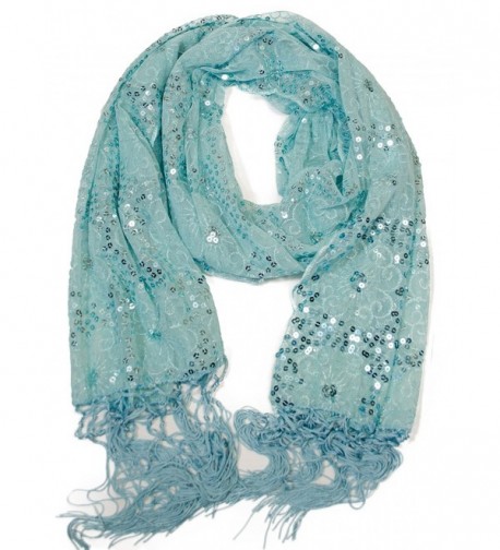 VegasHorizon Floral Sequin Scarf - BlueBlue - C011M9CU2VL