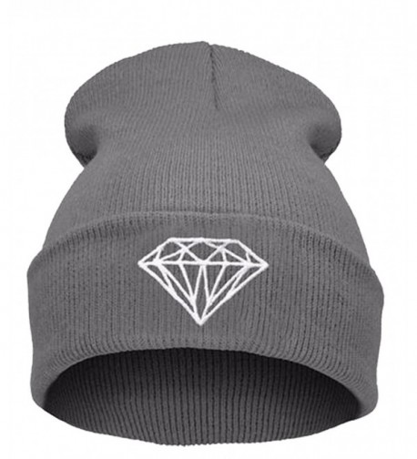 GAMT Unisex Foldable Knitted Diamond Printed Pattern Beanie Soild Color - Grey - CK12LP8NT0P