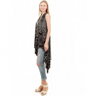 chicchicfashionworld CCFW Sleeveless Animal Printed Hem Open Front Cardigan Multi Scarf Vest - Black Grey - CU12F1CASDB