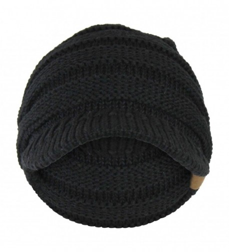 Black Cable Ribbed Beanie Visor