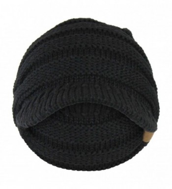 Black Cable Ribbed Beanie Visor