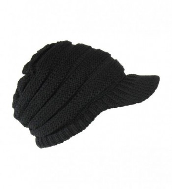 Black Cable Ribbed Beanie Visor in Women's Skullies & Beanies