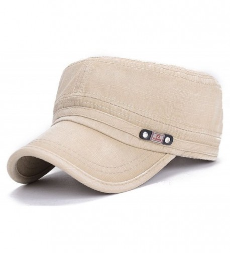 ChezAbbey Adjustable Flat Top Cap Solid Brim Army Cadet Style Military Hat - Beige - CK17YHI4X6X