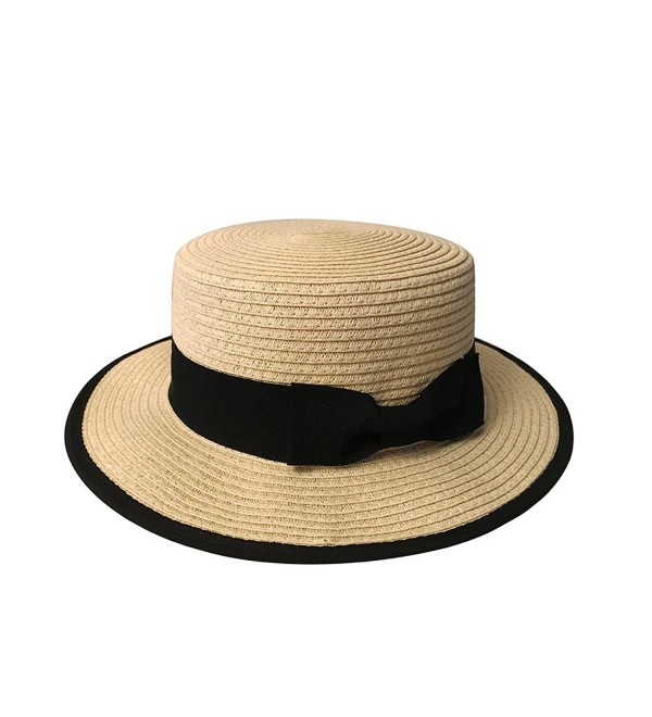 MAISON DE COCO Adjustable Sized Boater Hat With Edge Binding Panama Straw Hat - Natural - CA12JMIM2GR