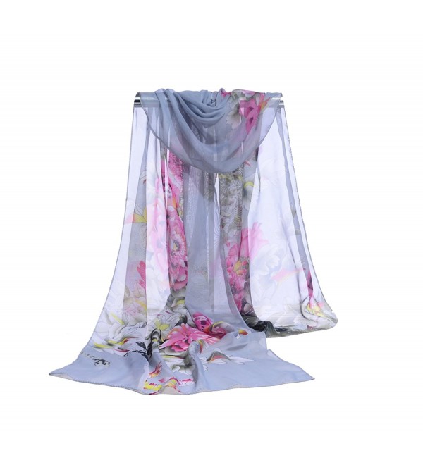 E-Clover Women Soft Floral Print Shawl Chiffon Sheer Scarf - Greypink - C91886X25AO