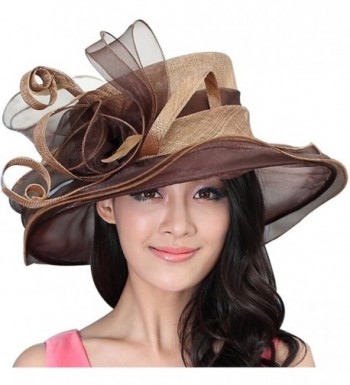 June's Young Women Hat Sinamay Hat Organza Brim Wide Brim Feathers - CE11U8JR7VF