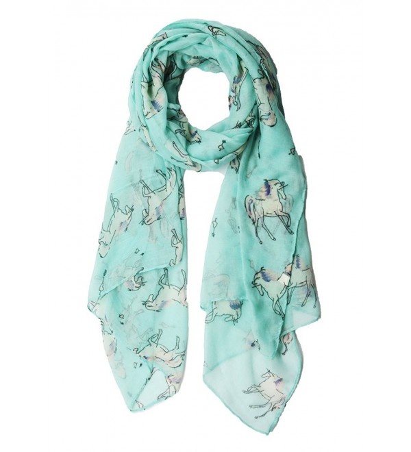 Womens Lightweight Scarf Shawl with Unicorn Horse Print by MissShorthair - Green - CR183IO05XZ