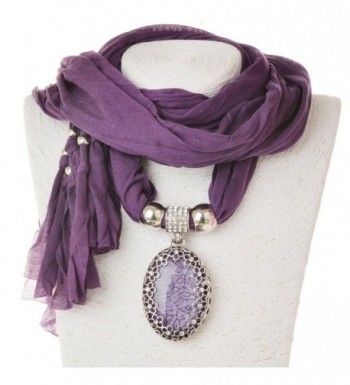 SUMAJU Scarf Necklace- Shawl Necklace Scarves Pendant Long Resin Fabric Flower Little Rhinestone - Purple - C412NYRTEVL