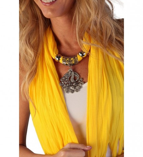 Women's Fashion Pendant Real Metal Peacock Scarf - Yellow - CL11QDLBOEN