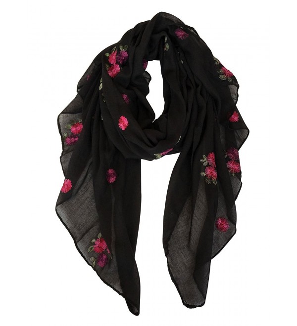 GERINLY Embroidery Scarf for Womens Spring Florals Wrap Shawls - Black - CO1809M653S