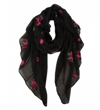 GERINLY Embroidery Scarf for Womens Spring Florals Wrap Shawls - Black - CO1809M653S