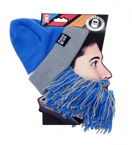 Beard Head Tailgate Series Knit Beanie w/ Beard Hat - Light Blue & Grey - CB12LC6Y3N7