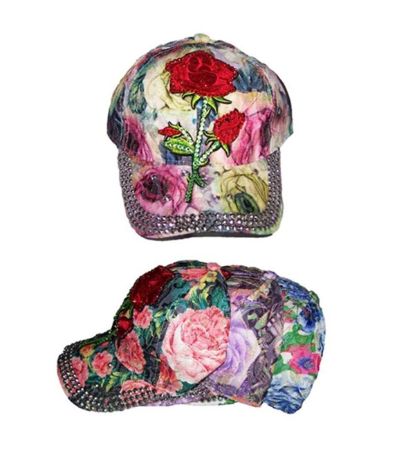 Roses Designer Style Rhinestones Baseball Caps Hats (WomCapJ6 Z) - C618747ADCQ