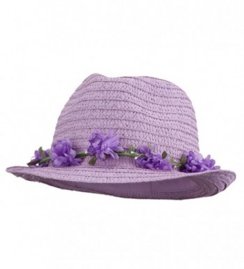 Women's Flower Lei Paper Fedora - Lavender - CC11V2VVQ6P