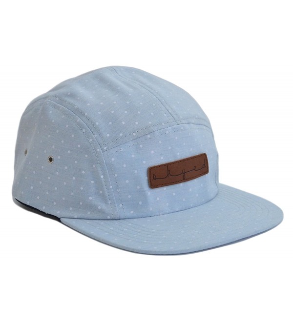 Skyed Apparel 5 Panel Hat Collection With Genuine Leather Strap (Multiple Colors) - Baby Blue Polka Dot - CI12I0TLCE7