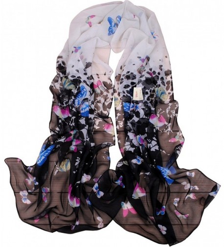 MEYKISS Women's Butterfly Print Light Sheer Voile Scarves Wrap Shawl - Black - CE11ANK3REJ