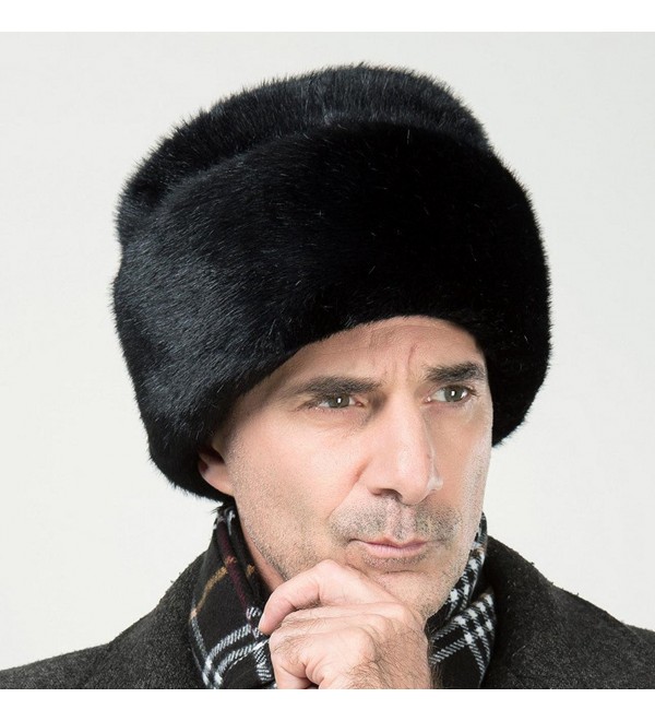 Onlineb2c Men's Faux Mink Fur Hat Russian Cossack Winter Warm Hat Ski Cap - Black - CS1207IUQNH