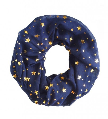 Trelemek Women's Soft Lightweight Star Printed Sheer Infinity Loop Circle Scarf - Navy-Gold - CQ17AA0RD53