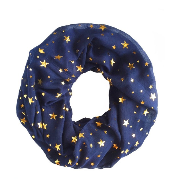 Trelemek Women's Soft Lightweight Star Printed Sheer Infinity Loop Circle Scarf - Navy-Gold - CQ17AA0RD53