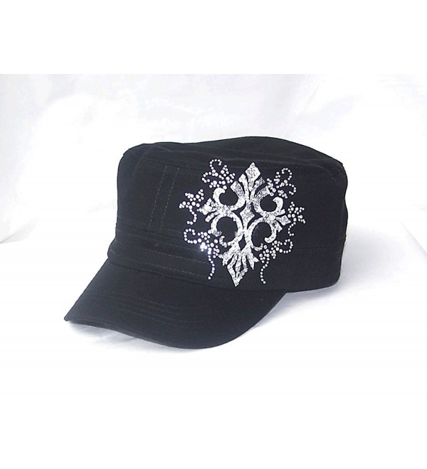 White Cross Swirls Ab Rhinestone Flattop Black Hat Cap - CU1190RMJ2N