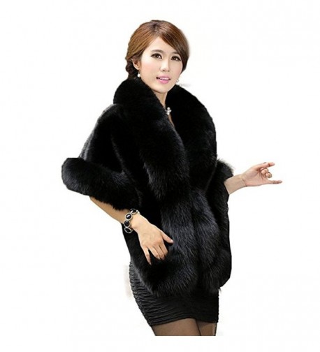 YBB Women's Faux Fur Shawl Stole Wrap Cape Scarf Perfect for Wedding-Party - Black - CS186903HX5