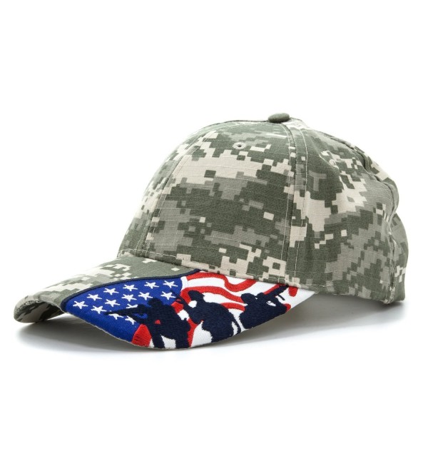 Embroidered Marines Hat with USA Flag and Military Soldiers Silhouettes Adjustable Baseball Cap - Digital Camo - C111AR30Z0L
