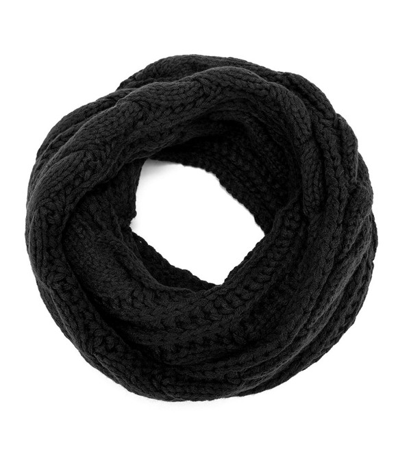 ALLMILL Womens Thick Ribbed Knit Winter Infinity Circle Loop Scarf - Black - CL12K5BP1ZJ