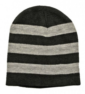 Luxury Divas Tight Fitting Striped Knit Beanie Cap - Black - CJ110MOK0B5