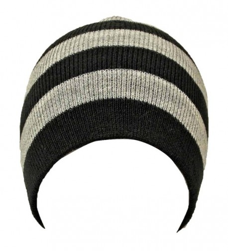 Black Tight Fitting Striped Beanie