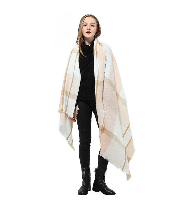 Women Fashion Scarves Multicolor Big Tartan Scarf Wrap Shawl Checked Pashmina - Off-white Mix - CB186A8H33M