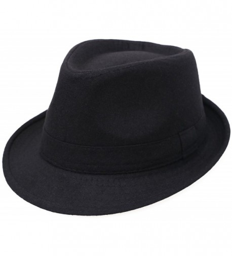 Men's Classic Manhattan Structured Gangster Trilby Fedora Hat - Spring Hat- Black - C212NU8Y1EC
