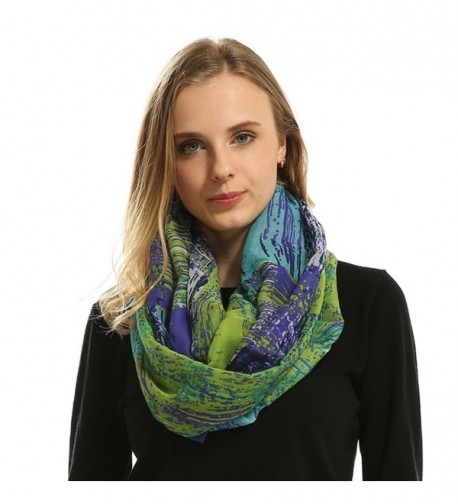 Lo Shokim Womens Mixed Color Artistic Oil Print Infinity Scarf - Blue and Green - C9186CGQGK0