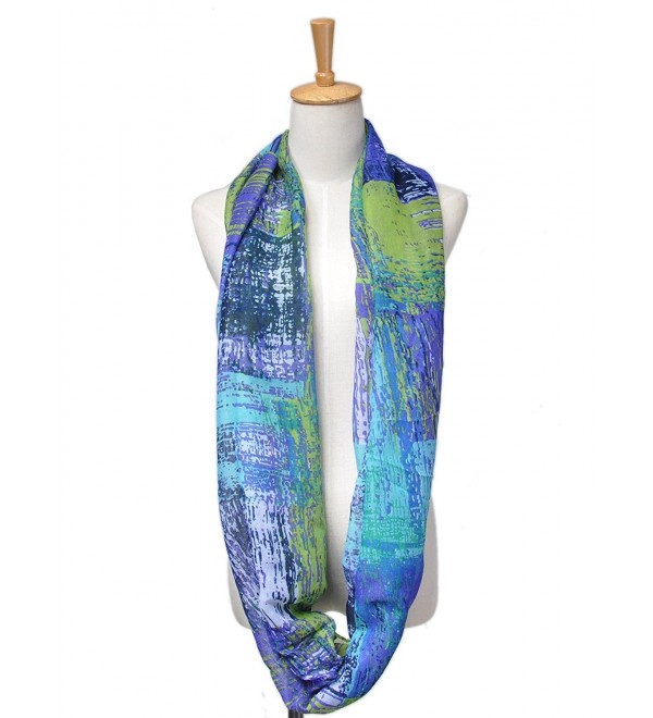 Womens Mixed Color Artistic Oil Print Infinity Scarf Blue and Green ...