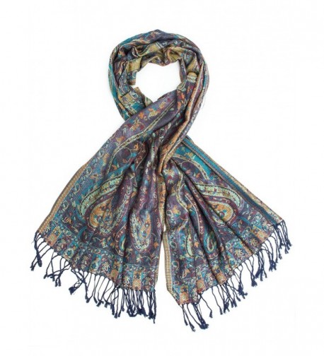 Bohomonde- Jyati Scarf- Pashmina Indian Paisley Traditional Jacquard Scarf - hand made in India - Periwinkle - C512MQ6QV4V