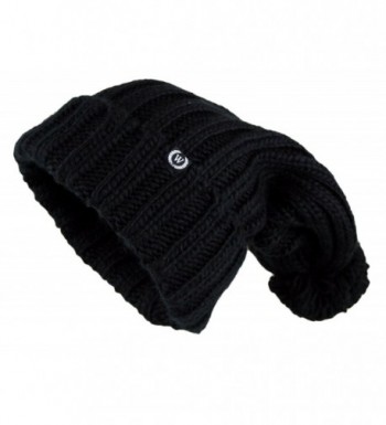 Women's Extra Long Oversize Cable Knit Pom Pom Beanie Hat Black CA124NIR46T