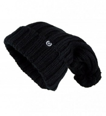 Women's Extra Long Oversize Cable Knit Pom Pom Beanie Hat - Black - CA124NIR46T