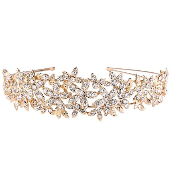 Women's Austrian Crystal Wedding Flower Cluster Hair Band Clear Gold ...