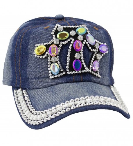 777 Studded Rhinestone Denim Cap - CH12992A2J9