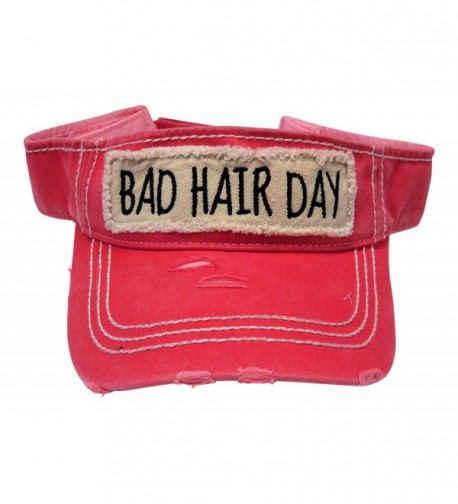 Embroidered Bad Hair Day Frayed Patch Vintage Style Cotton Visor Fashion - Washed Coral/Pink - C0183MOX4GD