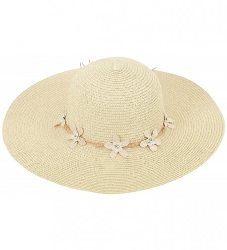 AshopZ Women's Summer Wide Brim Straw Sun Hat w/ Chin Strap - Beige - CB17YX9Z4ET