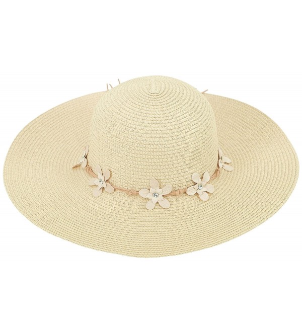 AshopZ Women's Summer Wide Brim Straw Sun Hat w/ Chin Strap - Beige - CB17YX9Z4ET