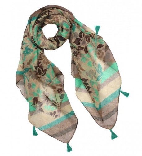 Paisley Flower Pattern Diagonal Stripes Border Square Scarf Shawl - Green Brown - C111CN9M38Z