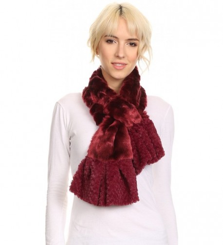 Sakkas Nadia Long Thin Soft Warm Comfort Faux Fur Scarf With Flare Ruffle Ends - Burgundy - CY12MWYCO7A
