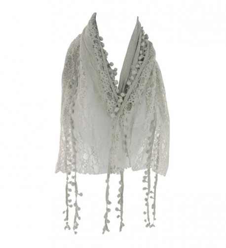 Silver Fever Elegant Skinny Lace Scarf with Pompoms - Gray - CX12F6S0F1B