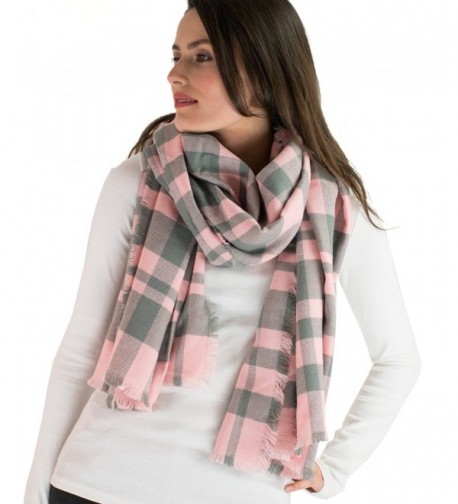 Classic Simple Plaid Blanket Scarf - Gray/Pink - C1126IRWZXP