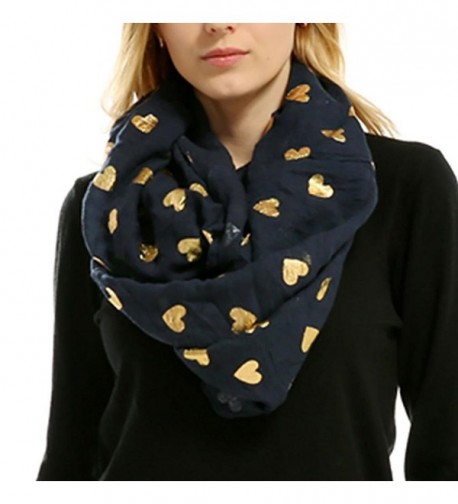 Women Soft Scarf Heart Shape Print Lightweight Shawl Bronzing Neck Wrap Scarves - Navy - CE187WK075K