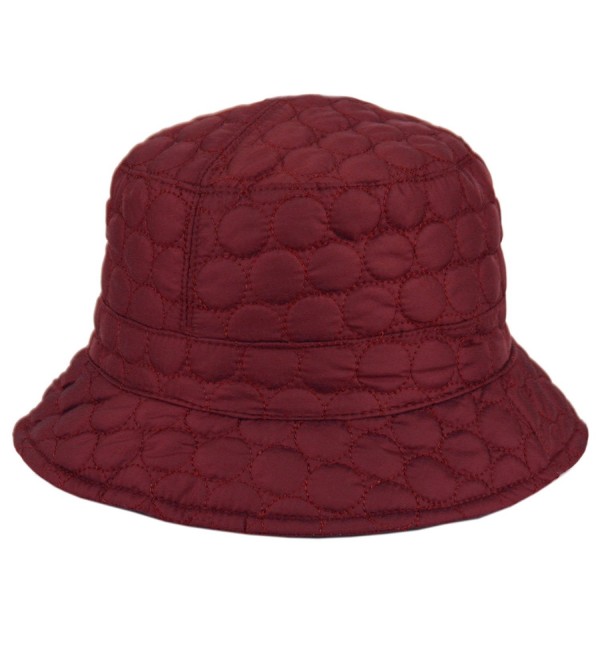 CL2396 Foldable Water Repellent Quilted Rain Hat w/ Adjustable Drawstring- Bucket Hat - Burgundy - CW12N8YY6V1