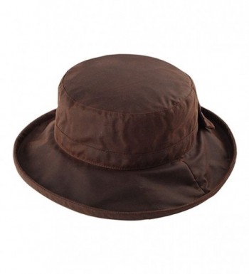 WAXED COTTON BOW CANVAS LADIES WIDE BRIM HAT - Brown - C911CFOW0KJ